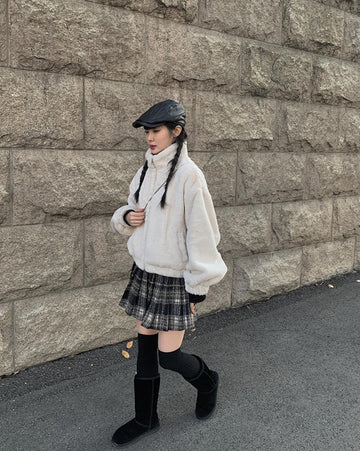 Alice Wool Check Pleated Skirt